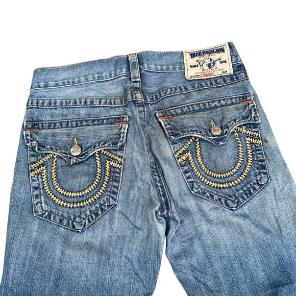 VINTAGE True Religion Jeans Size 32 STRAIGHT Trashed Rope Stitch Horseshoe - Picture 7 of 9